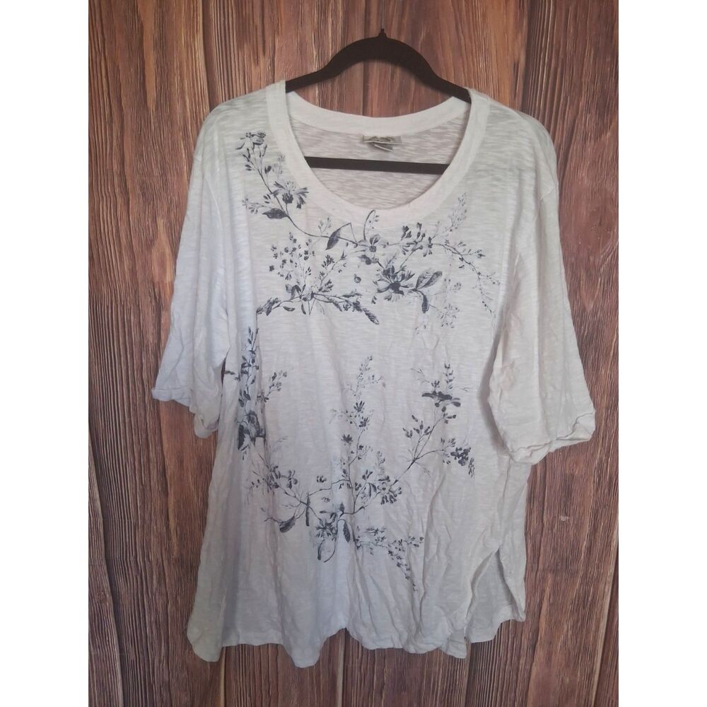Wild Palms white floral slub knit tee quarter sleeve cottagecore size XXL 2XL